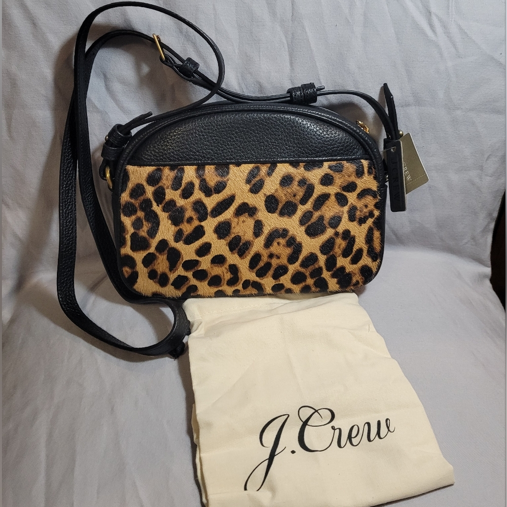 J. Crew leopard calf hair Devon Camera Bag